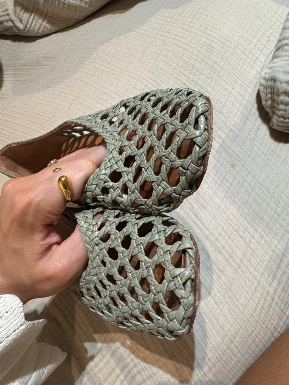 Sezane Woven Laura Court Block Heel Pumps in Sage Green - Picture 17 of 17